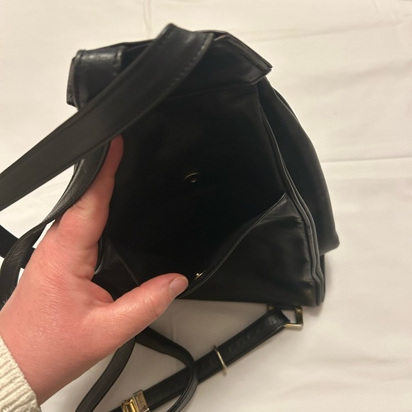 HCL Black Leather Sling Backpack with Gold Plaque